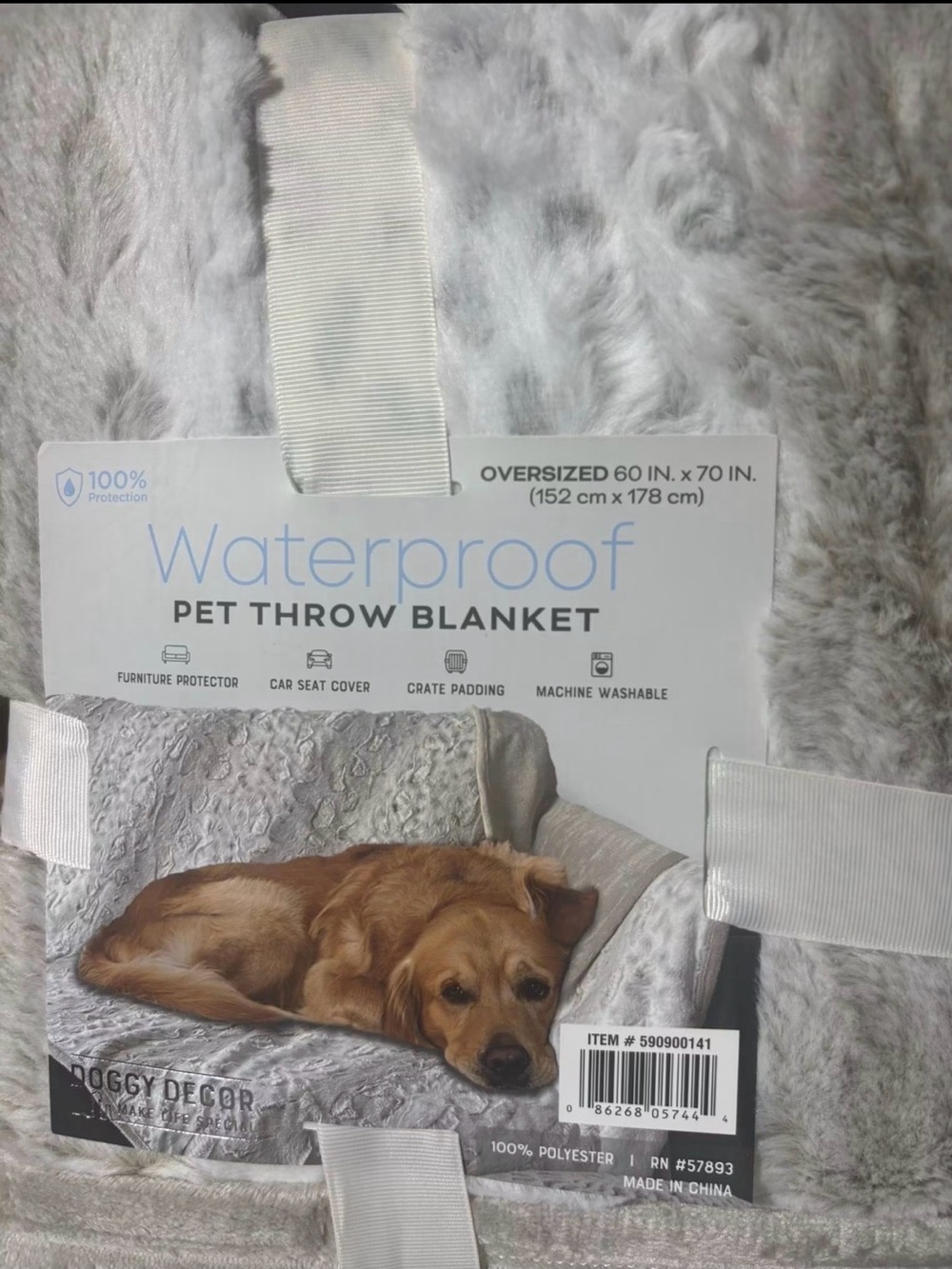 Waterproof Pet Throw Blanket - Light Gray Plush